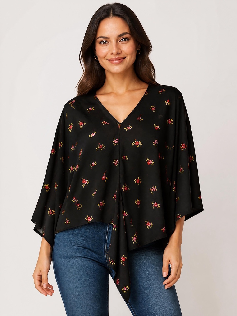 Kismet Black Tie-Front Floral Blouse